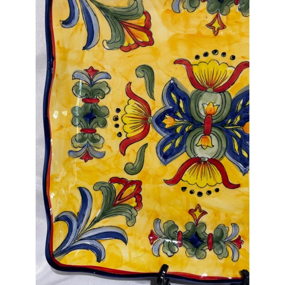 Yellow Talavera Hand Painted Ceramic Square 11.5
